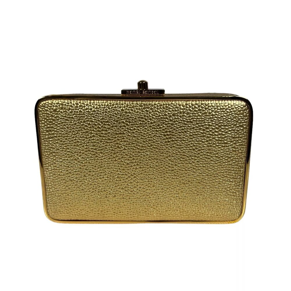 Henri Bendel The Party Starter Gold Clutch Shoulder Box Purse Removable Strap - Picture 8 of 16